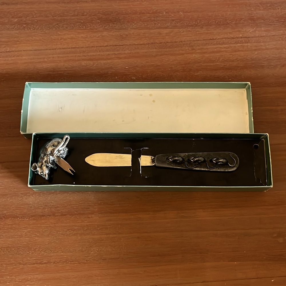 Vintage Cheese Mouse Knife & Fork, Metzke Pewter Three Blind Mice Set 1977